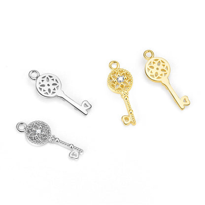 Cute CZ Moon Flower Key Cloud Star Circle 925 Sterling Silver DIY Charm