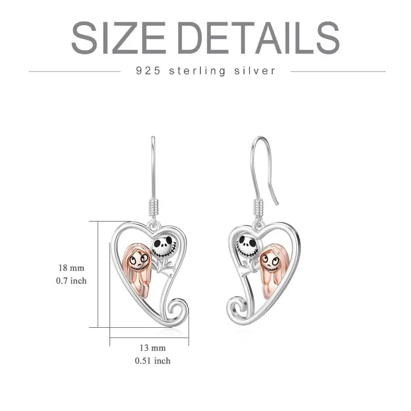 925 Sterling Silver Nightmare Before Christmas Earrings for Women Jack Skellington Dangle Earrings Jack and Sally Skull Jewelry