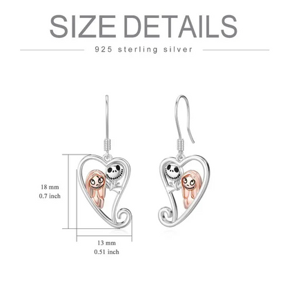 925 Sterling Silver Nightmare Before Christmas Earrings for Women Jack Skellington Dangle Earrings Jack and Sally Skull Jewelry