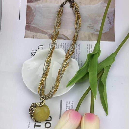 Bohemia Necklace Crack Peacock Pendant Multilayer Colorful Natural Stone Beads Chain Vintage