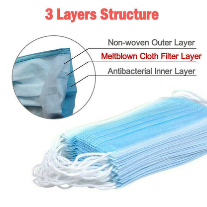 50pcs Mask Disposable 3-Ply Face Protection Dust Mouth Mask
