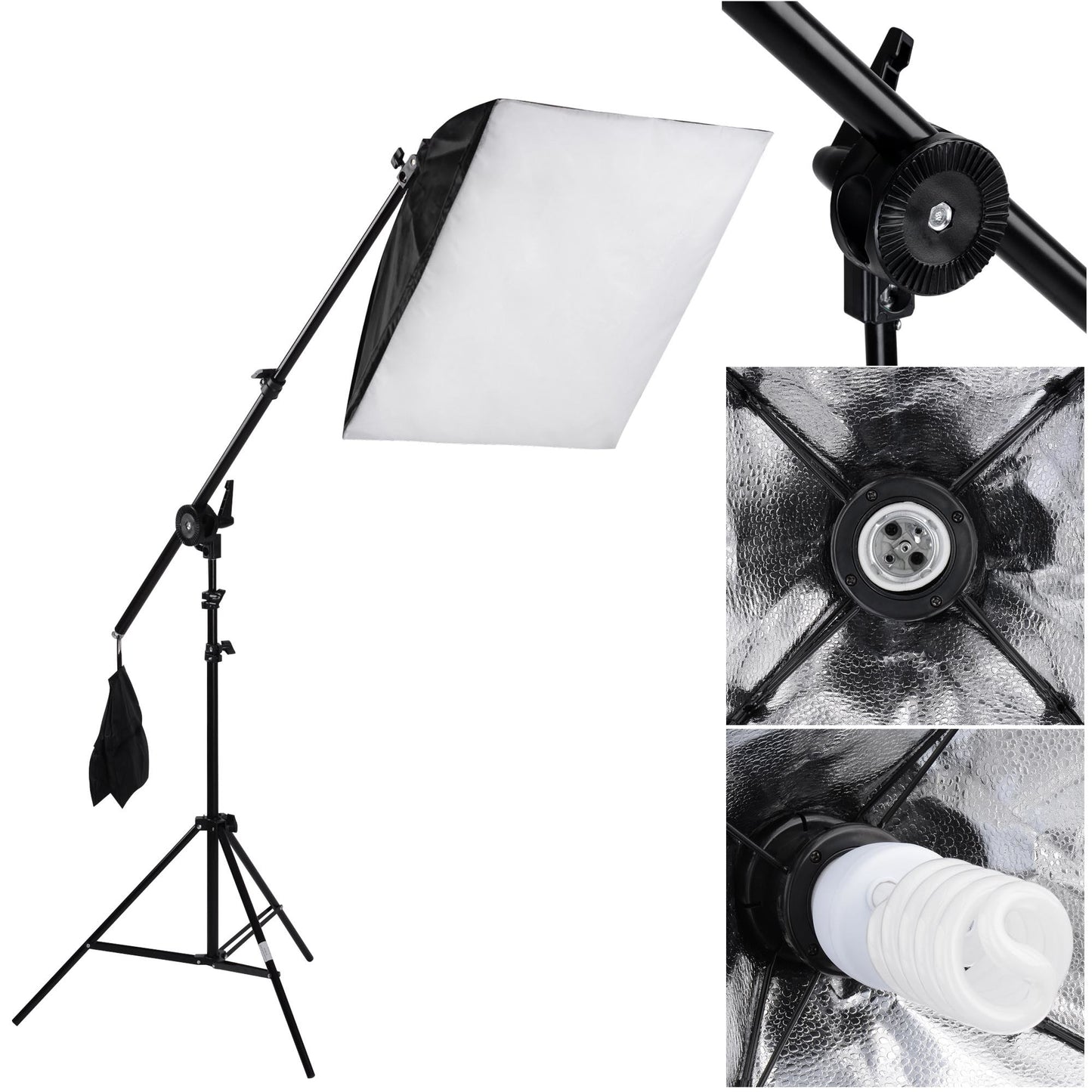 Large Photography Softbox Continuous Photo Lighting Kit  Boom Arm Hairlight with Sandbag  3x(24*24)Softbox Boom 3x7ft Studio Tripod 3x45wLight Bulb
