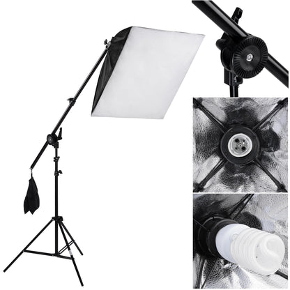 Large Photography Softbox Continuous Photo Lighting Kit  Boom Arm Hairlight with Sandbag  3x(24*24)Softbox Boom 3x7ft Studio Tripod 3x45wLight Bulb