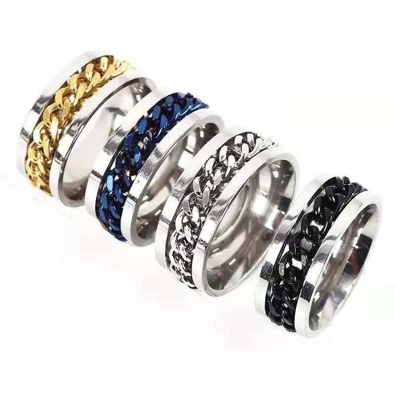 Steel Titanium Men's Ring Stainless Steel Ring Chain Rotating Jewelry