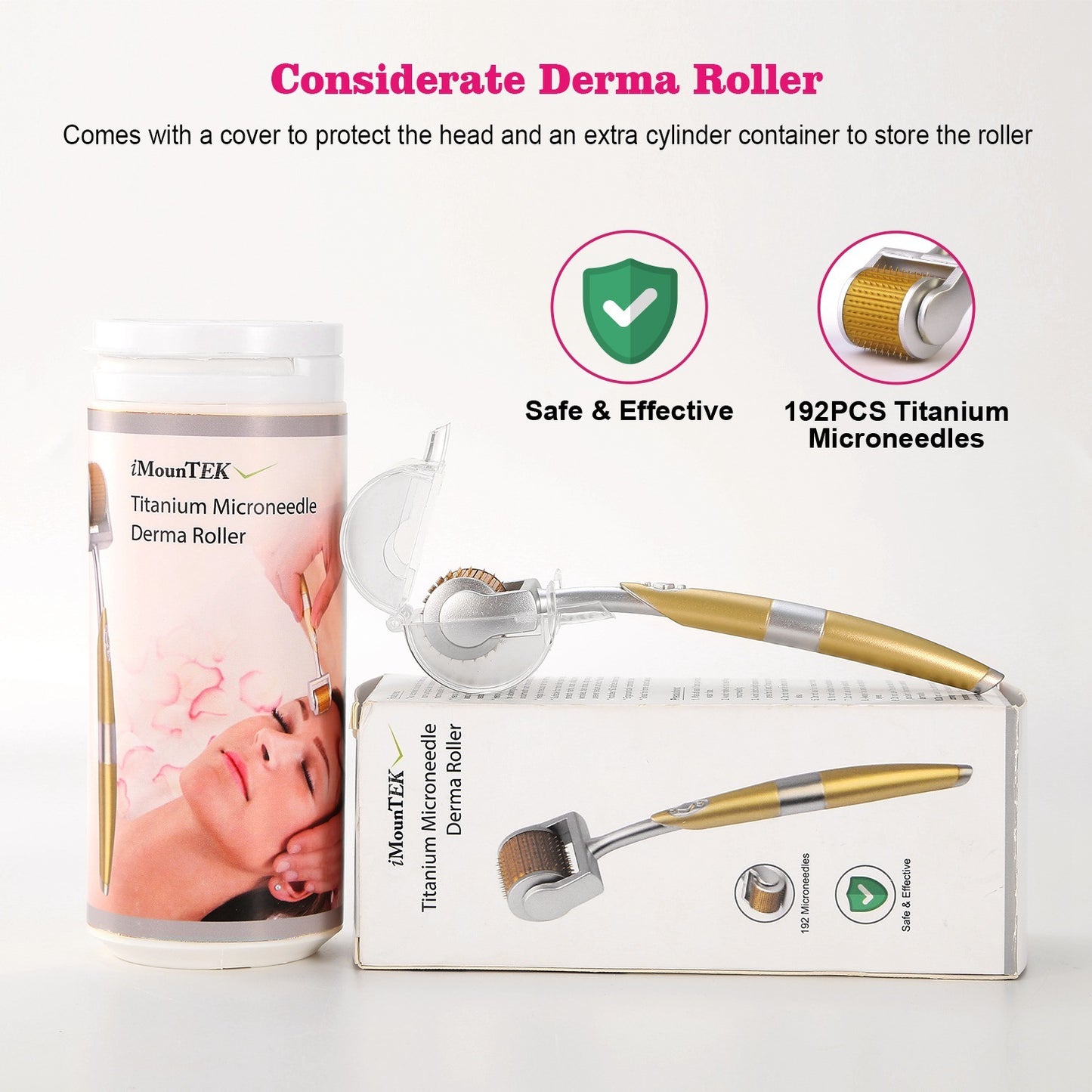 Derma Roller 192Pcs Titanium Microneedles Facial Roller Acne Scars Anti-aging Needling w/ Storage Container
