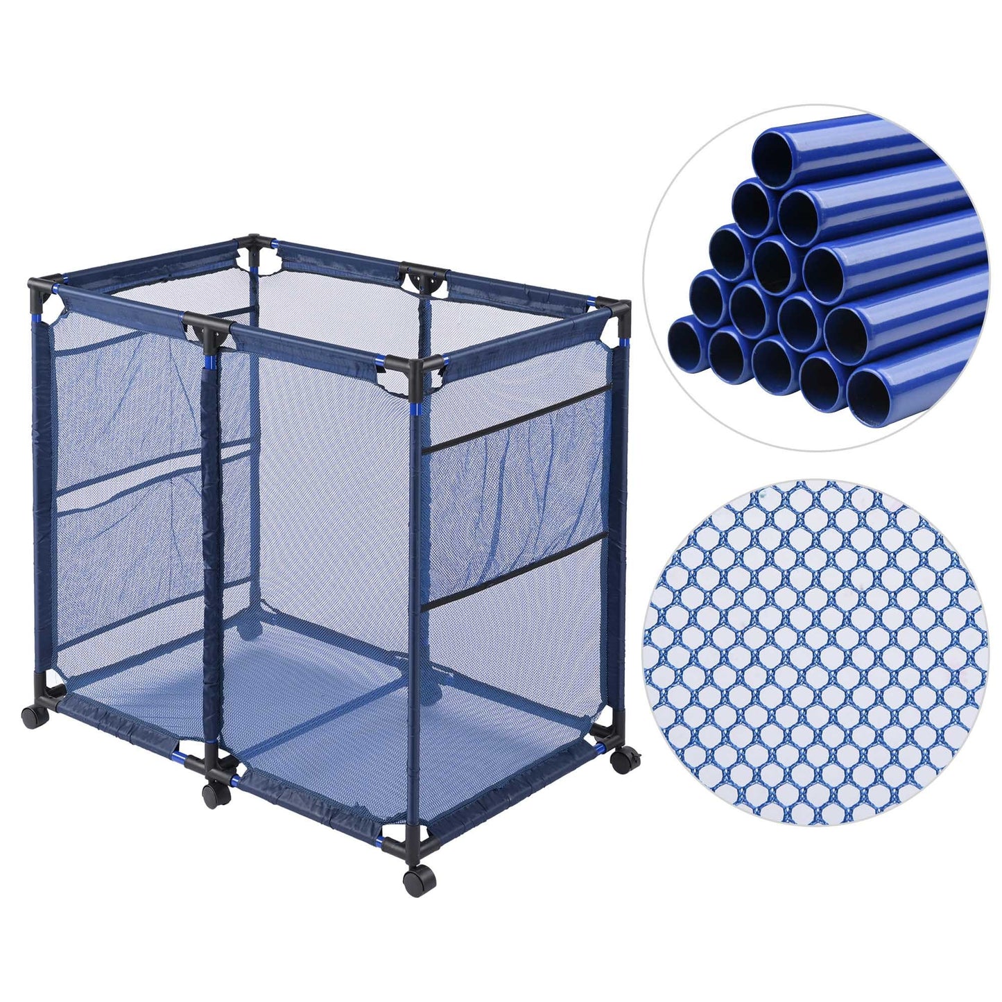 swimming pool ,Rolling Poolside Mesh Container for Toys – Waterproof, UV Resistant Outdoor Organizer Box with Bonus Mesh Bag Pool Storage Bin/Blue