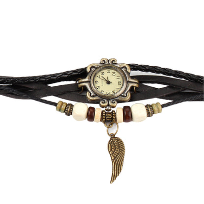 Beautiful Bohemian Style Retro Handmade Leather Angel Wing Women's Watches