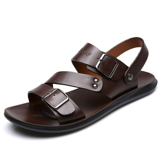 Concise Men's Sandals Solid Color PU Leather Men Summer Shoes Casual Comfortable Open Toe Sandals Soft Beach Footwear Male Shoes