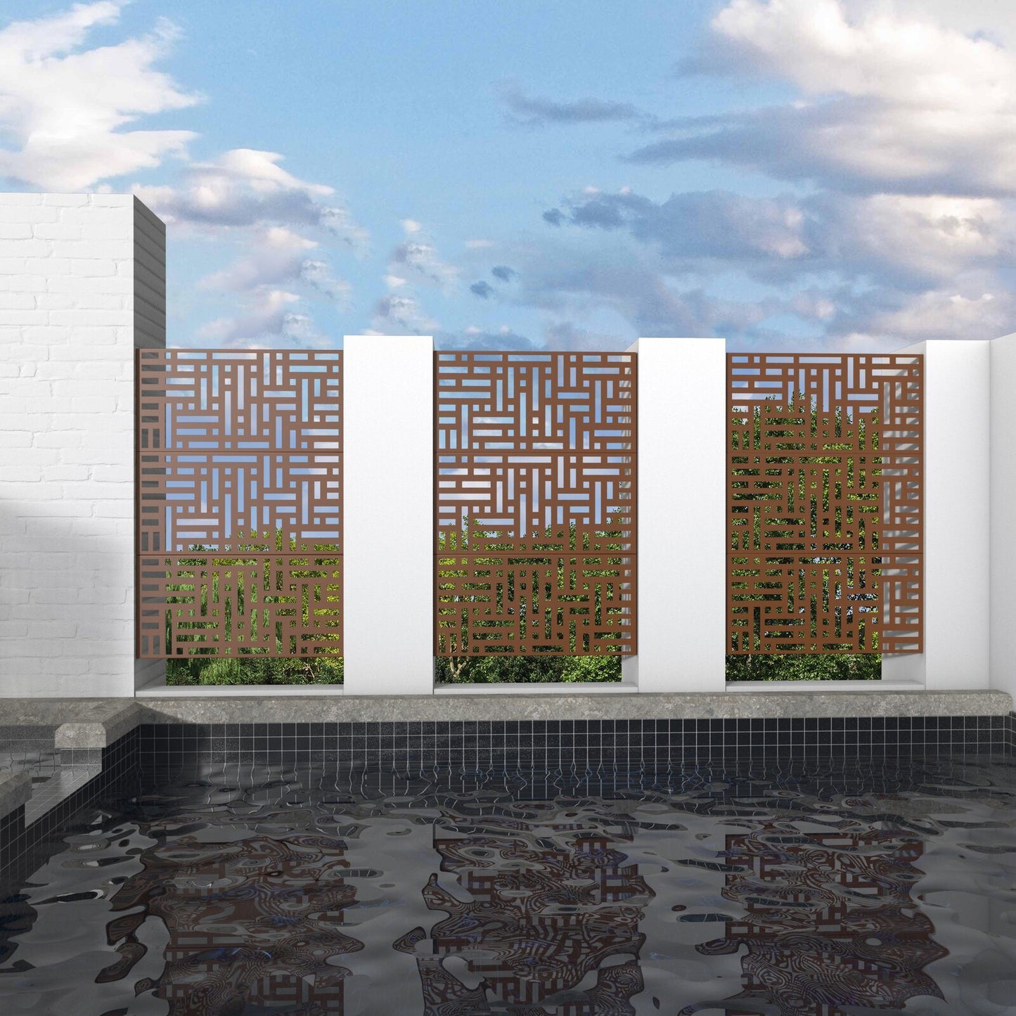 6.33 ft. H x 3.93 ft. W Laser Cut Metal Privacy Screen, 3 panels