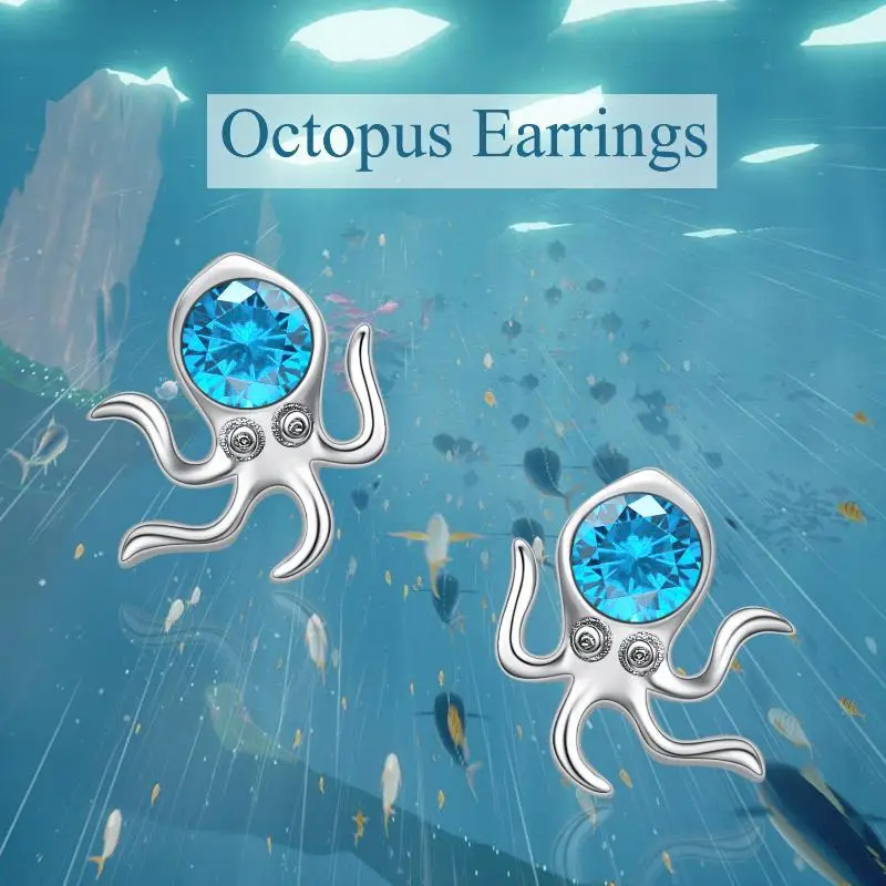 925 Silver Octpus Earrings Studs Earrings Gift for Women Girls