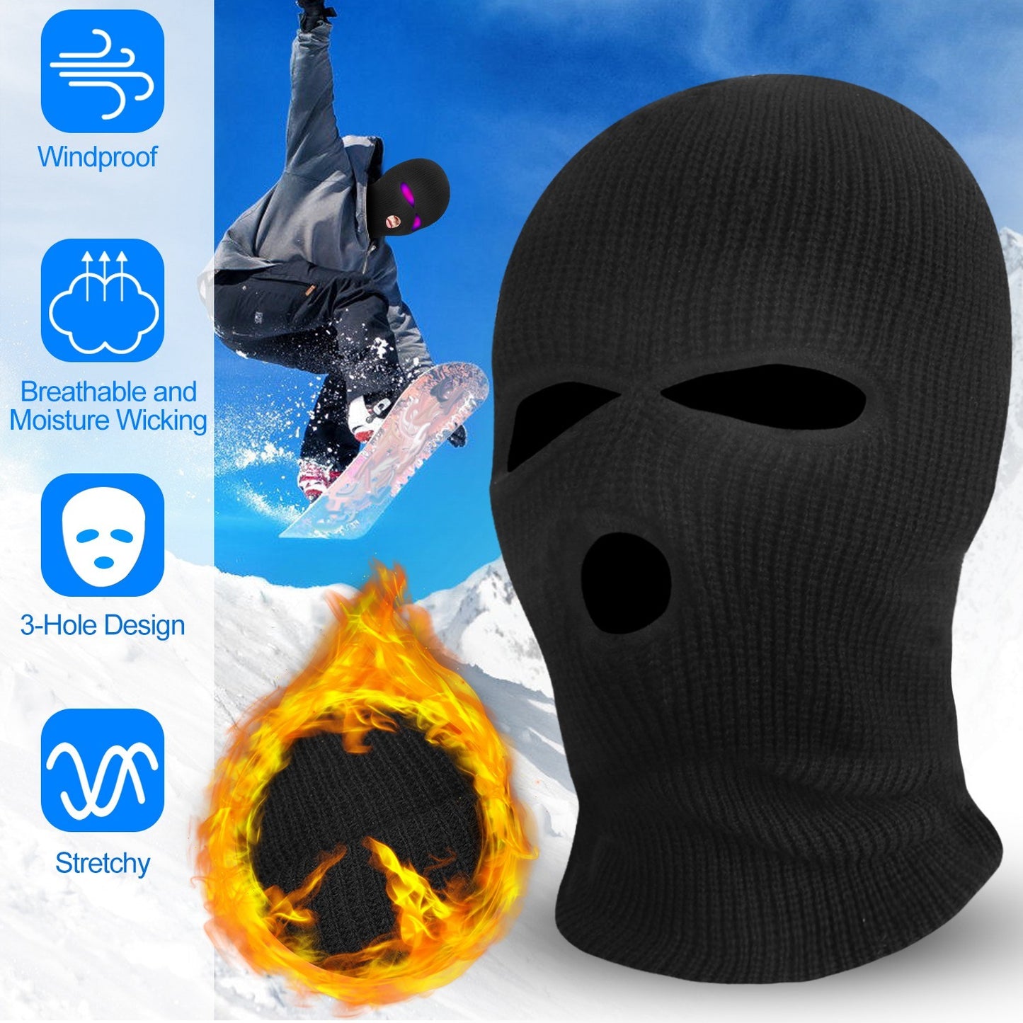 Balaclava Face Mask 3-Hole Knitted Windproof Ski Mask Full Face Cover Winter Mask
