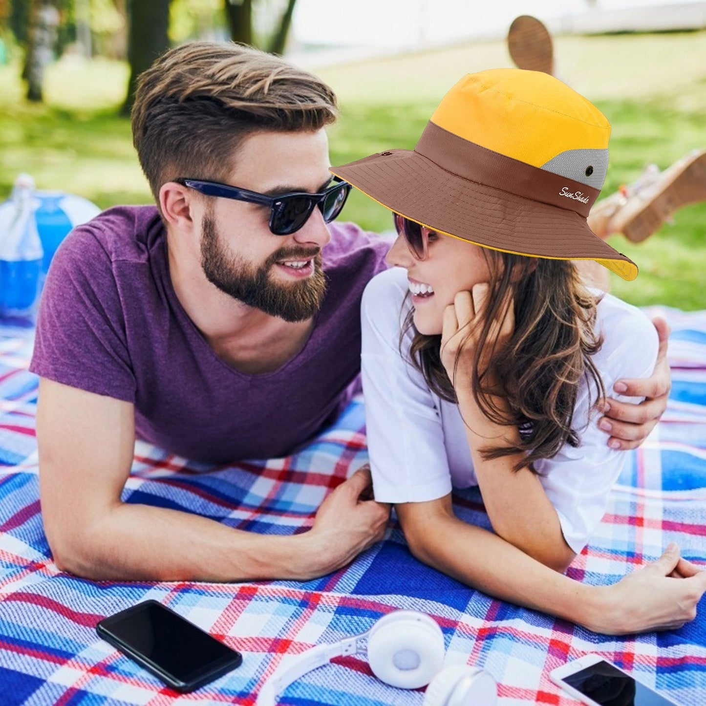 Women Summer Sun Bucket Hats Foldable UV Protection Cotton Cap Wide Brim Floppy Cap Packable Ponytail Mesh Travel Hat