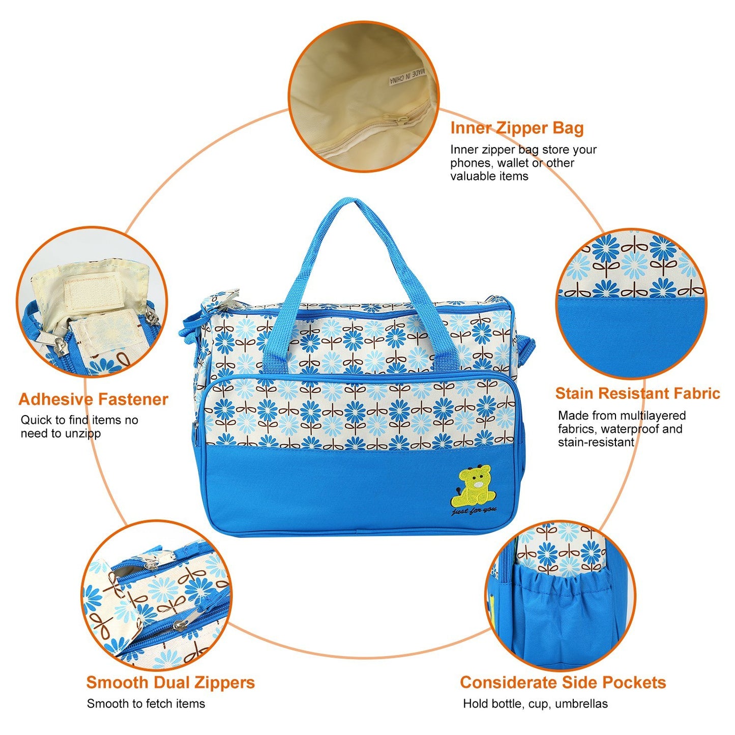 5PCS Baby Nappy Diaper Bags Set Mummy Diaper Shoulder Bags w/ Nappy Changing Pad Insulated Pockets Travel Tote Bags