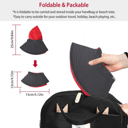 Women Summer Sun Bucket Hats Foldable UV Protection Cotton Cap Wide Brim Floppy Cap Packable Ponytail Mesh Travel Hat