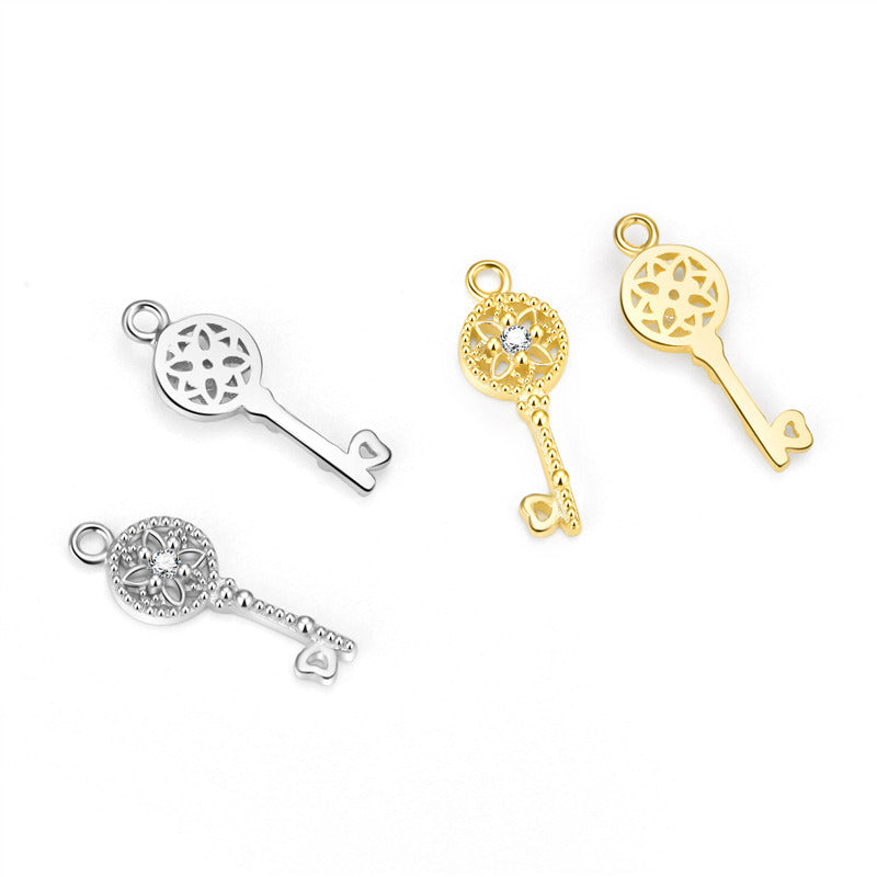 Cute CZ Moon Flower Key Cloud Star Circle 925 Sterling Silver DIY Charm