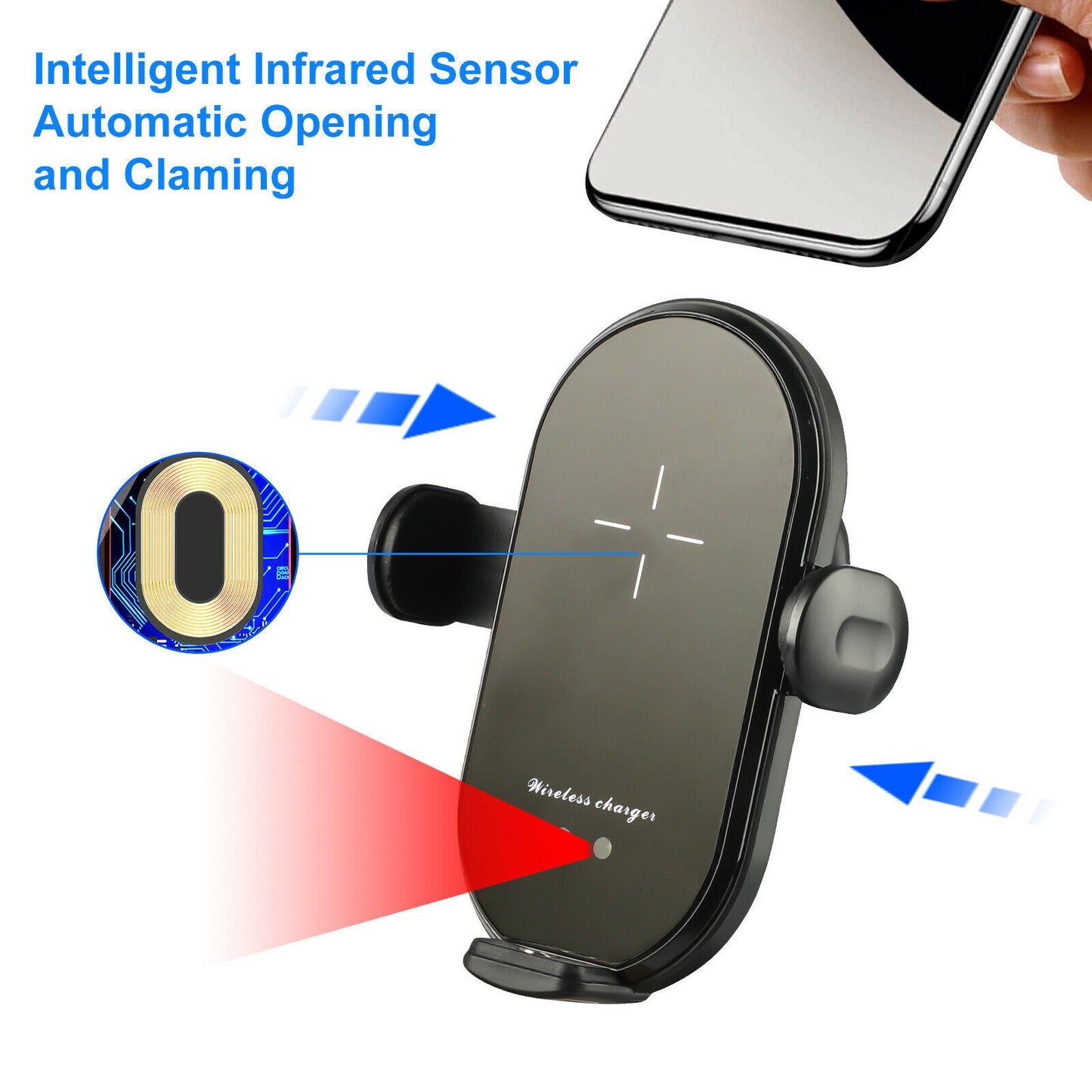 10W Qi Fast Charging Car Wireless Charger Phone Holder Car Mount Cup Holder