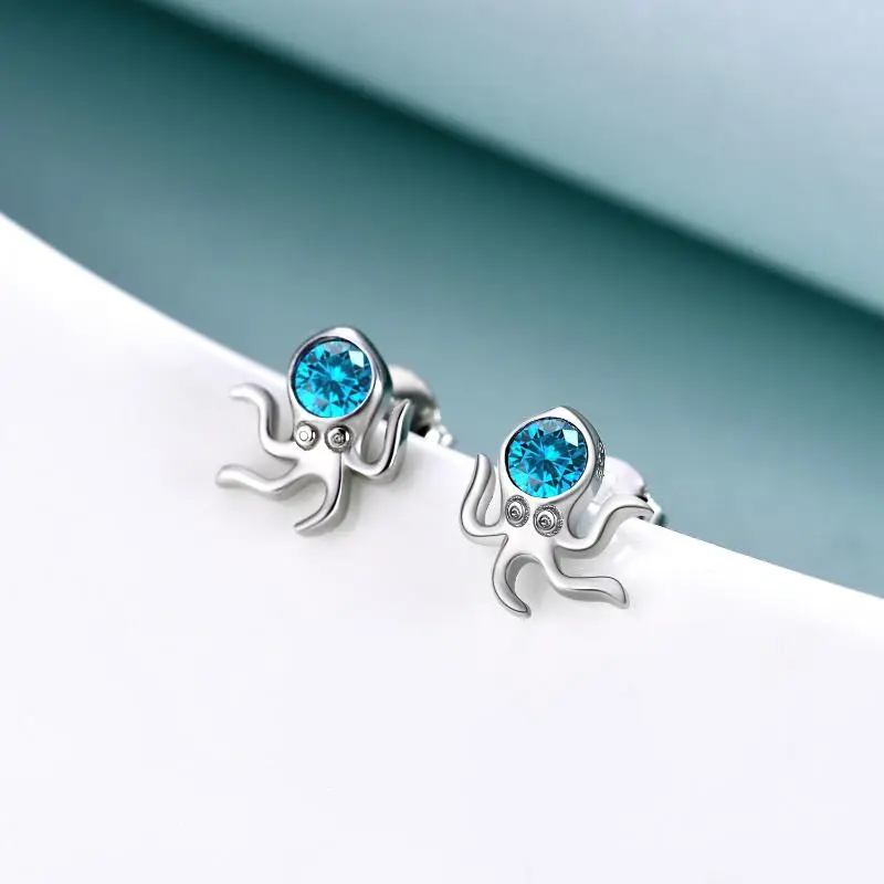 925 Silver Octpus Earrings Studs Earrings Gift for Women Girls