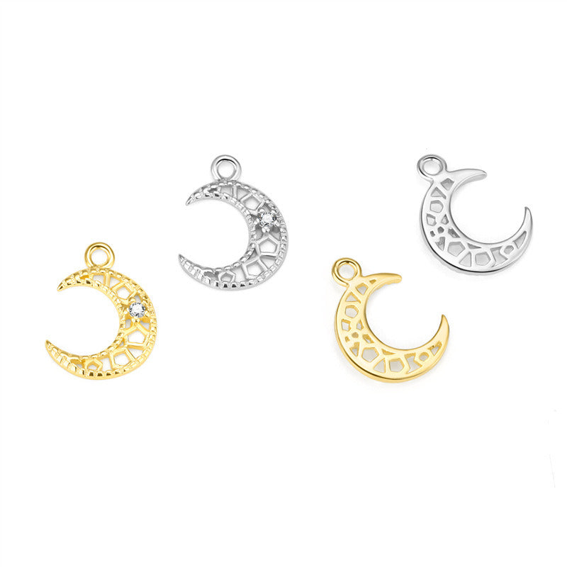 Cute CZ Moon Flower Key Cloud Star Circle 925 Sterling Silver DIY Charm