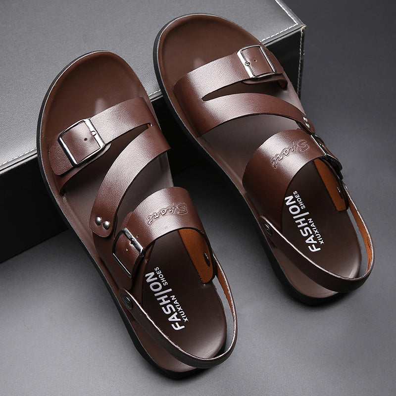 Concise Men's Sandals Solid Color PU Leather Men Summer Shoes Casual Comfortable Open Toe Sandals Soft Beach Footwear Male Shoes