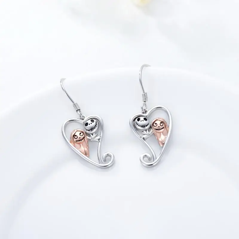 925 Sterling Silver Nightmare Before Christmas Earrings for Women Jack Skellington Dangle Earrings Jack and Sally Skull Jewelry