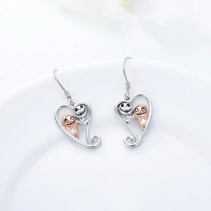 925 Sterling Silver Nightmare Before Christmas Earrings for Women Jack Skellington Dangle Earrings Jack and Sally Skull Jewelry